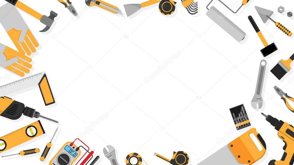 border frame of black-yellow color tools set as background with blank copy space for your text. vector illustration a part of tools set icons isolated on white background , flat design