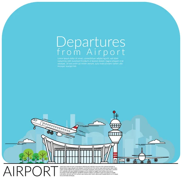 Semplice Illustrazione Vettoriale Aeroplano Decollare Partenze Dal Terminal Aeroportuale Parcheggio — Vettoriale Stock
