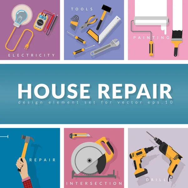 set of home repair working tools vector logo design template with copy space for your text or company name. home repair banner, construction , repair icons for home renovation & construction. flat