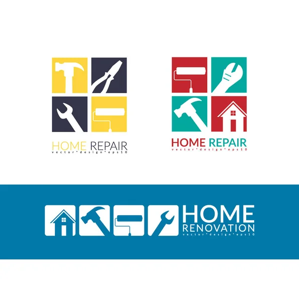 Creative home repair concept, logo design template isolated on white background with space for your company text — Stock Vector