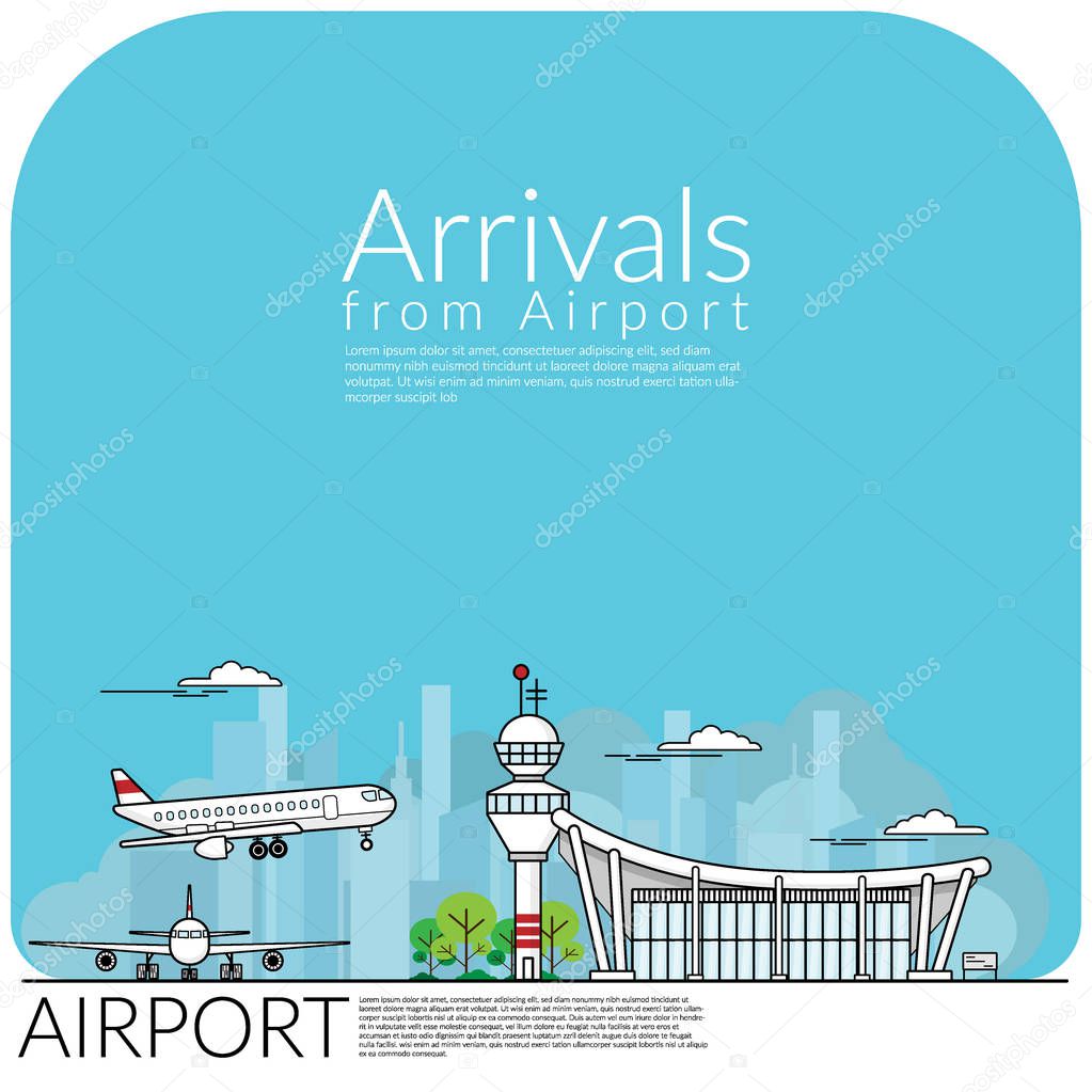 simply vector illustration of airplane landing for arrival from airport terminal and airplane parking at airfield. travel concept, flat design EPS10 vector illustration.