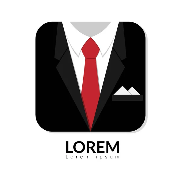 Vector illustration of black man suit with red tie and white shirt isolated on white background. business man in suit logo with copy space, man in suit — Stock Vector