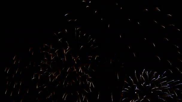 Фейерверк Фон Абстракция Настоящего Золотого Сияющего Фейерверка Боке Огнями Ночном — стоковое видео
