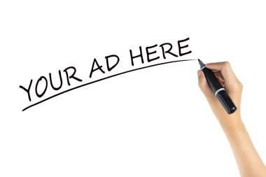 el yazısı kelime Your Ad Burada siyah renk işaretkalem beyaz arka plan üzerinde izole ile. pazarlama konsepti için reklam alanı