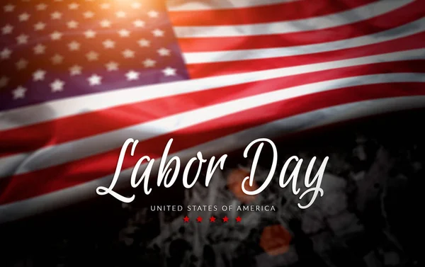 Amerikan bayrağı arka plan ile ABD İşçi Bayramı tebrik kartı — Stok fotoğraf
