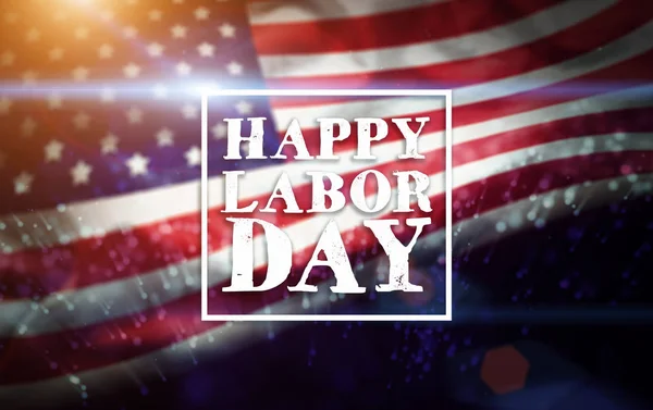 Amerikan bayrağı arka plan ile ABD İşçi Bayramı tebrik kartı — Stok fotoğraf