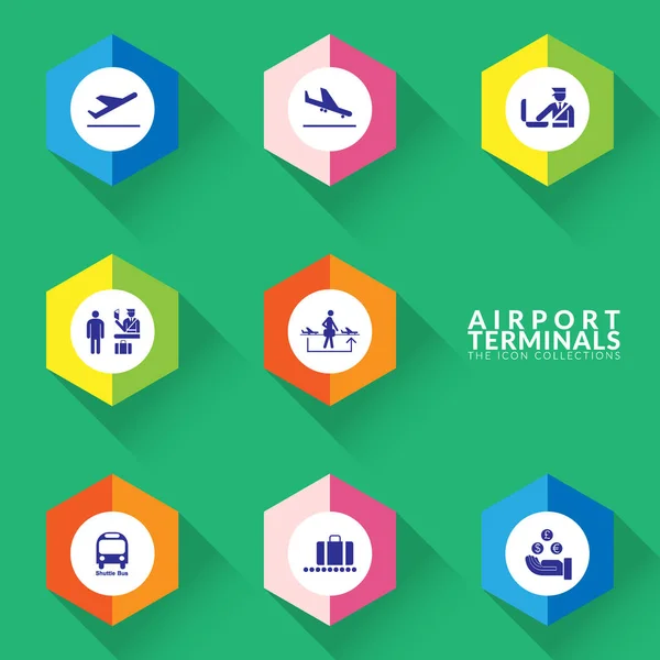 Vettore di icone per set di raccolta segno terminale aeroporto — Vettoriale Stock