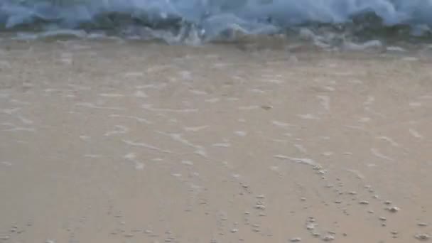 Mjuk Våg Havet Klart Vatten Den Vita Sandstranden Med Kopia — Stockvideo