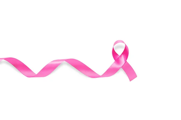 Różowa wstążka wyizolowana na białym tle ze ścieżką wycinania, symbol świadomości raka piersi — Zdjęcie stockowe