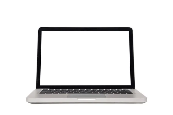 Laptop computer mock up with empty blank white screen isolated on white background with clipping path, front view. modern computer technology concept — Stock Photo, Image