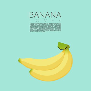 Sarı muzlar mavi arkaplanda izole edilmiş ve metin için kopyalama alanı var. vektör illüstrasyonu