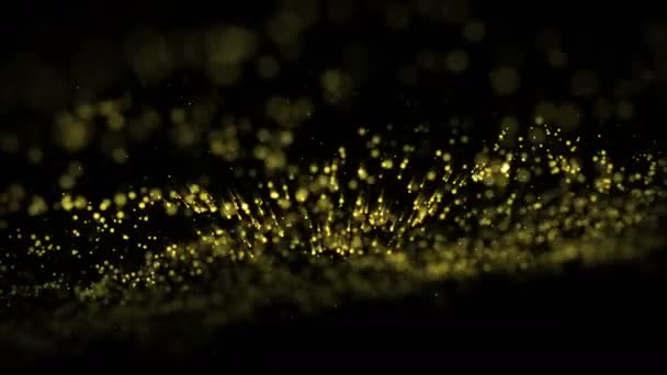 Wave Motion Abstract Particles Gold Dust Stars Black Background Background — Stock Video