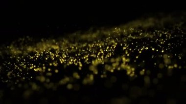 4 bin. Siyah zemin üzerinde yıldızlar olan parçacıklardan oluşan dalga hareketi soyutu. arka plan altın hareketi, pürüzsüz döngü