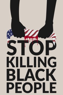 Siyahların hayatları önemlidir. Siyahi insanların elleri Amerikan bayrağını büktü, kumaştan 