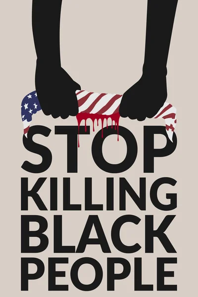 黑人生命重要的概念 黑人的手扭曲了美国国旗的面料 鲜血从面料上流出来 涂满了文字 停止杀害黑人 该运动制止对黑人的暴力行为 — 图库矢量图片
