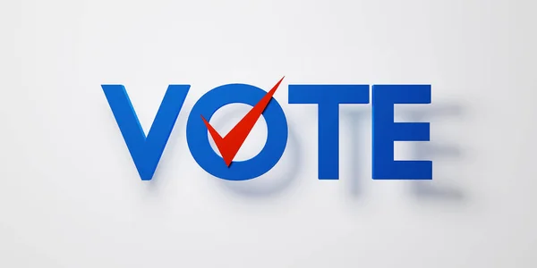 白の背景に赤のチェックマークが付いた青のテキスト投票 米国大統領選挙 投票バナーキャンペーンの概念 — ストック写真
