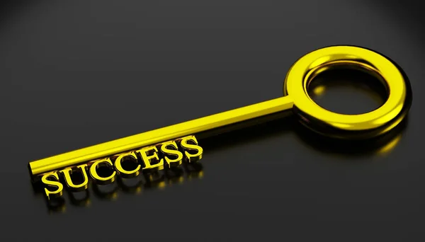 Başarı Kavramının Anahtarı Başarının Parlak Altın Anahtarı Siyah Renkte Izole — Stok fotoğraf