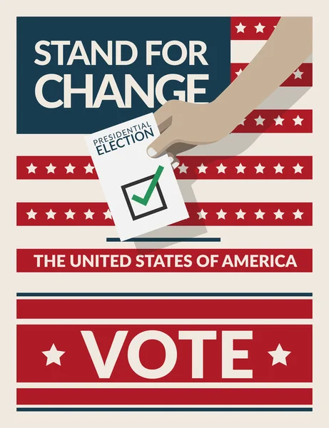 2020年アメリカ合衆国大統領選挙のポスターバナー スローガン付きの投票用紙カードを投票箱に入れて 大統領選挙の背景 フラットデザインベクトル — ストックベクタ