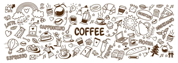 Niedliche Doodle Cartoon Coffee Shop Ikonen Vektor Skizze Für Kaffee — Stockvektor