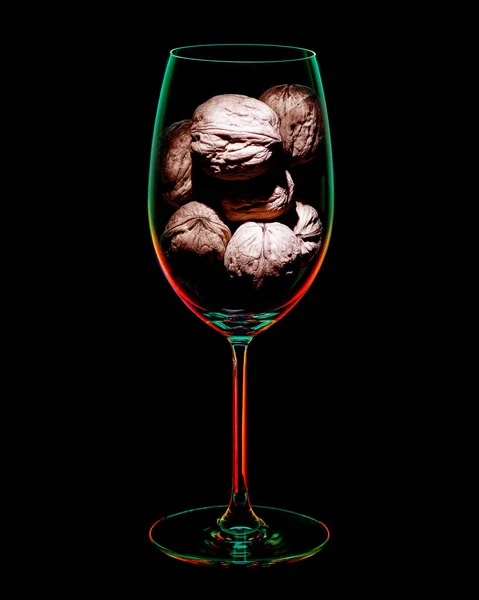 Vida Tranquila Com Nozes Copo Vinho — Fotografia de Stock