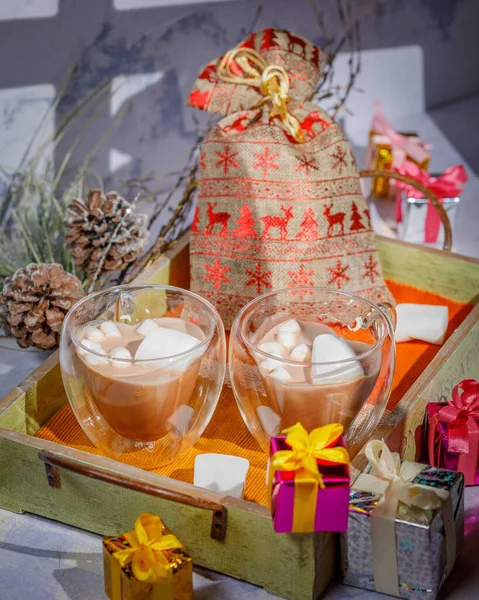 Christmas Hot Chocolate Marshmallows Christmas Decoration — Stock Photo, Image