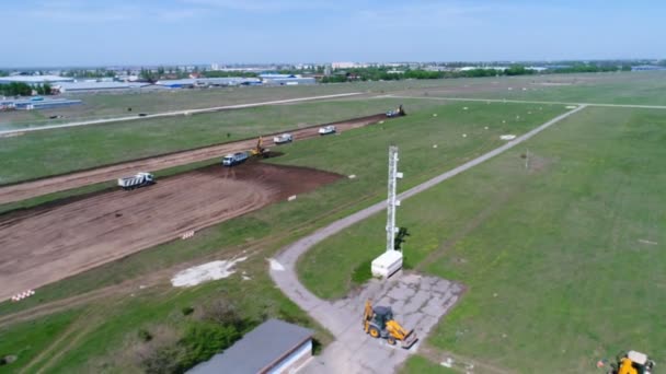 Construcción Pista Hormigón Vertido Construcción Aeropuerto — Vídeos de Stock