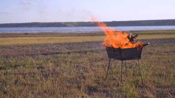 Brasero Para Maíz Barbacoa Ignición Fuego Fabricación Carbón 100Fps — Vídeos de Stock