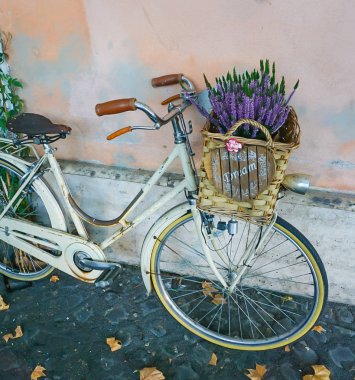Kaldırım taşı kaldırım sepet lavanta çiçekleri ve rüya işareti ile Kiralama