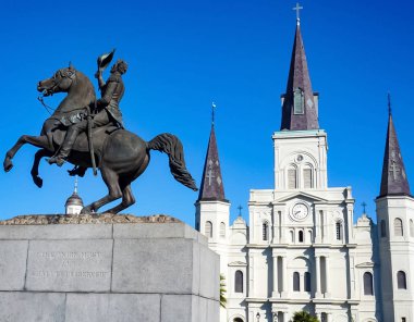 The St Louis Cathedral and Andrew Jackson Statue in New Orleans, Louisiana clipart