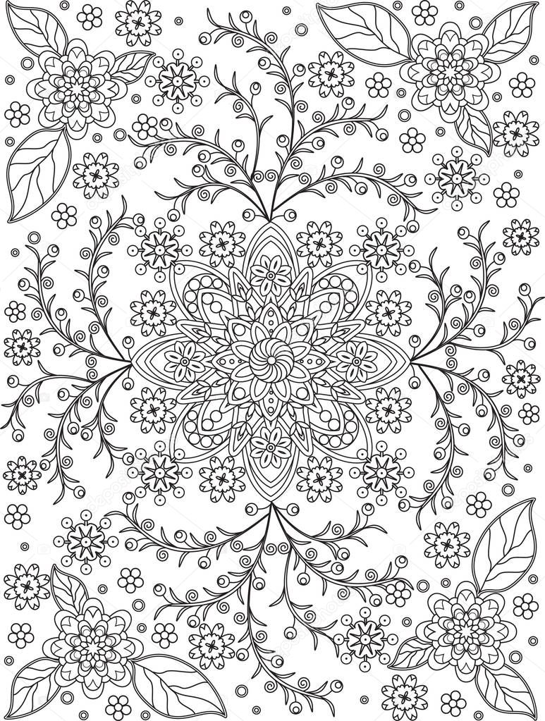 coloring page with flower in zentangle style for adult anti-stress boo