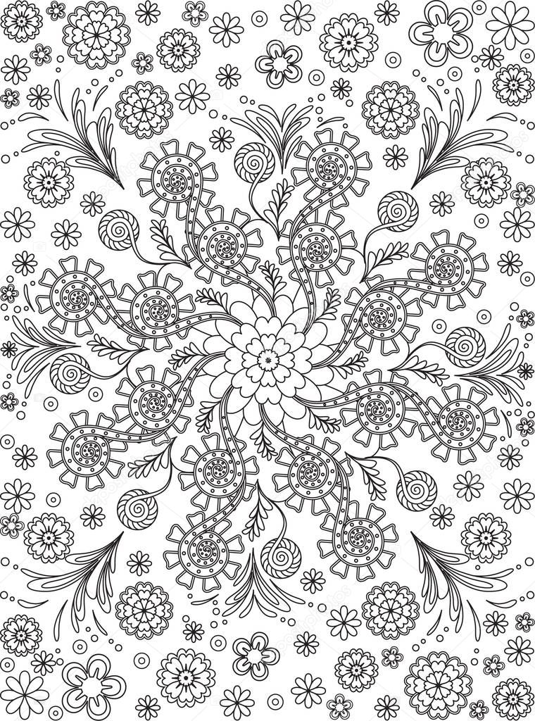 coloring page with flower in zentangle styl