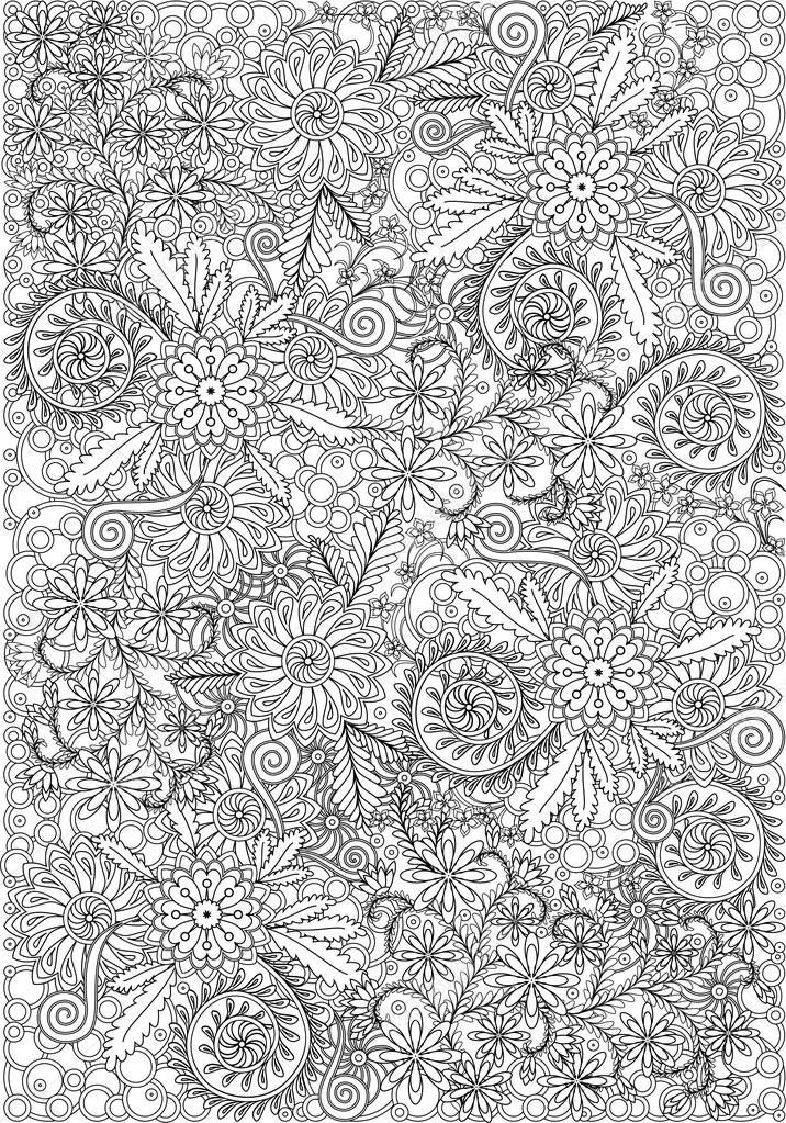 Coloring page, flowers and plants for meditation