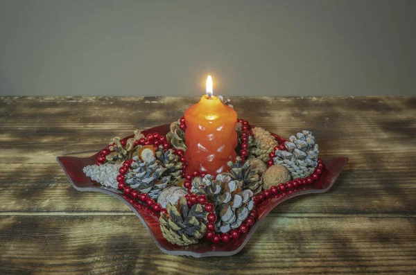 Holiday decoration on a wooden table — Stock Photo, Image