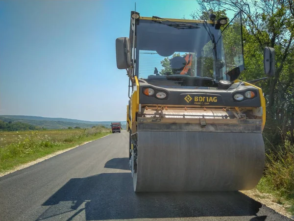 Brussels Serbia Jul 2019 Asphalt Machines Set Route Workers Start — стоковое фото
