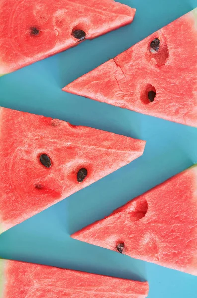 Watermeloen Slices Blauwe Achtergrond Zomer Lekker Fruit — Stockfoto