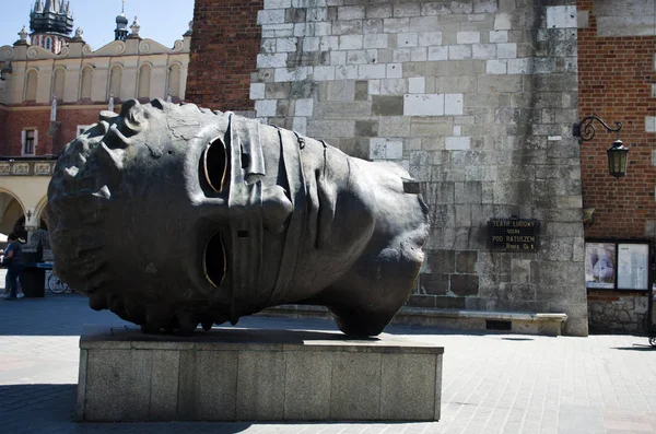 Krakow Poland May 2018 Head Sculpture Eros Bendato Market Square — Stock Photo, Image