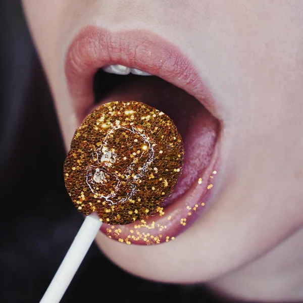 Lollipop Glitters Mouth — Stock Photo, Image