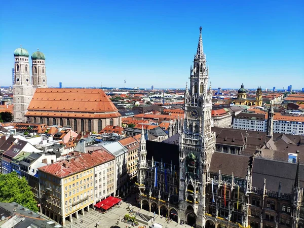 Munique Alemanha Junho 2019 Vista Panorâmica Cidade Com Prefeitura Marienplatz — Fotografia de Stock