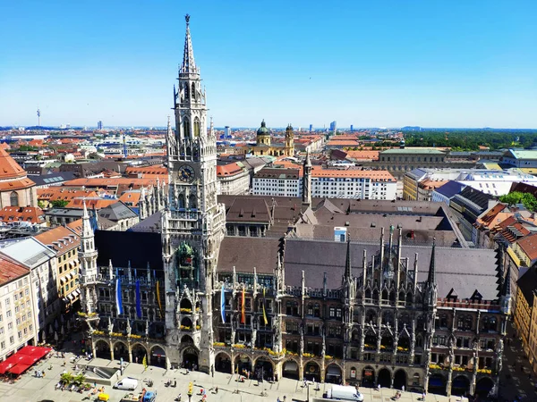 Munich Jerman Juni 2019 Balai Kota Baru Lapangan Marienplatz Munich Stok Lukisan  