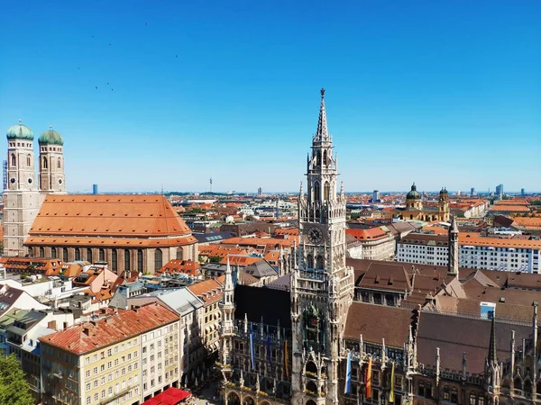 Panoráma Kilátás Városra Marienplatz Városházával Müncheni Miasszonyunk Templomával — Stock Fotó