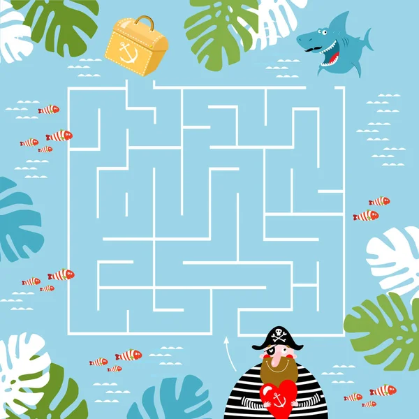 Labyrinths Find Treasure Pirate Looking Treasure Game Children — Stock Vector
