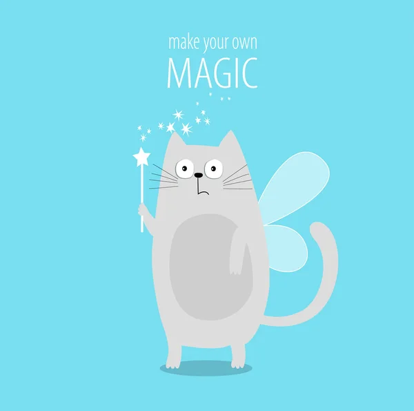 Poster Bambini Gatto Mago Gatto Grigio Fai Tua Magia — Vettoriale Stock