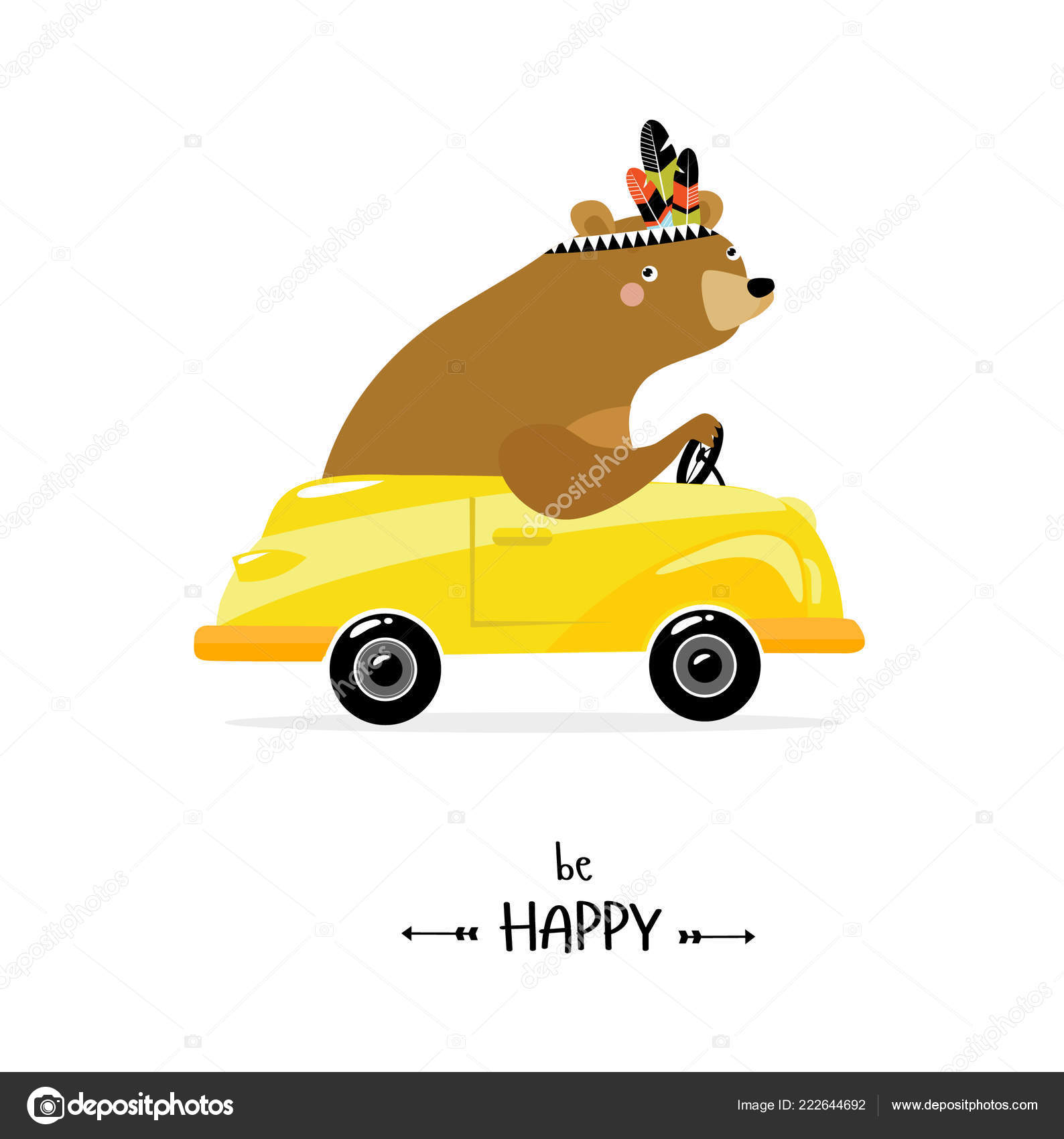 Poster Happy Bear Car Yellow Car Toy Teddy Stock Vector Image by  ©utchenko_olga #222644692