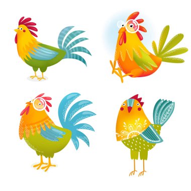 Kuşlar vektör kümesi. Horoz.