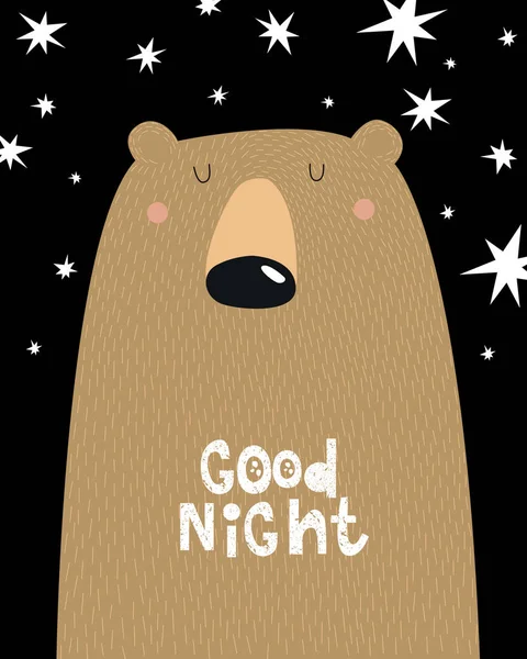 Cartaz Boa Noite Urso Dos Desenhos Animados Boa Noite Urso —  Vetores de Stock
