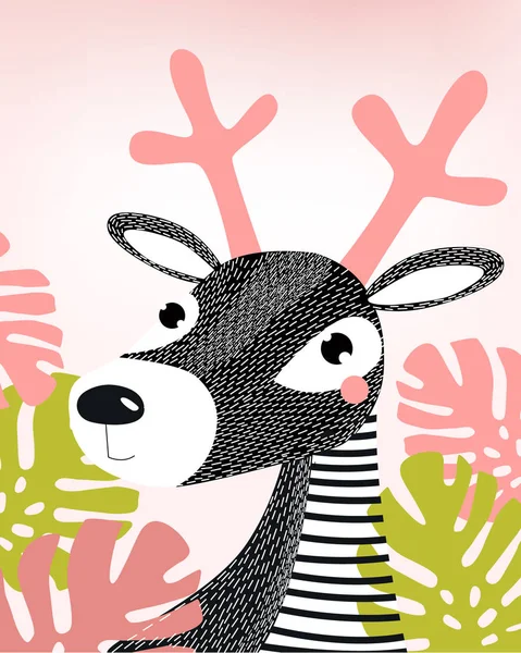 漫画の鹿だ鹿の絵ピンクの色合い ポスター — ストックベクタ