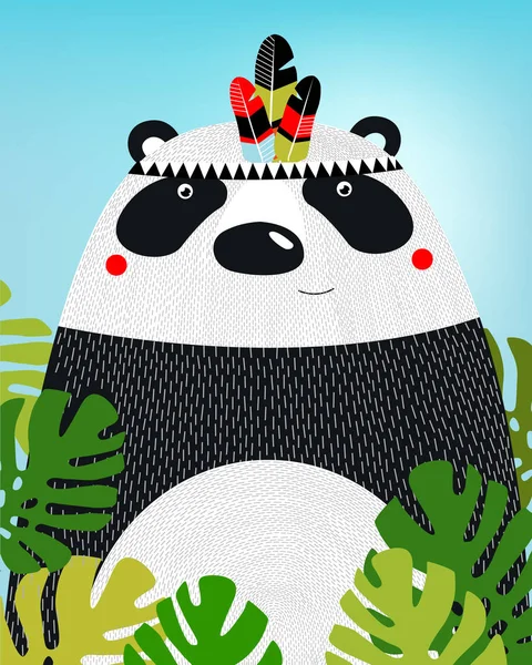 Póster Con Panda Panda Dibujos Animados China Tema Follaje Verano — Archivo Imágenes Vectoriales