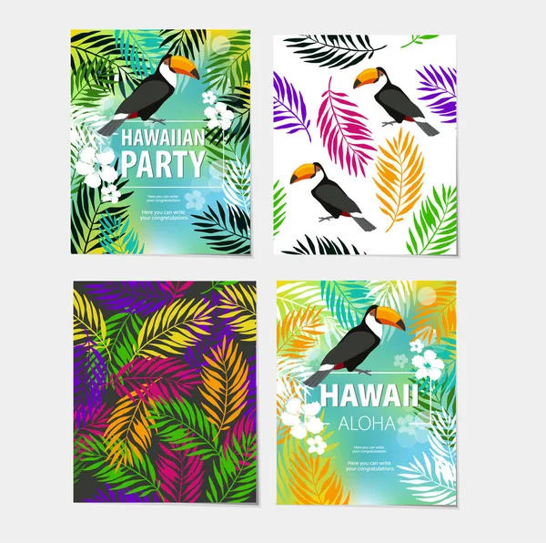 Ensemble Vectoriel Décors Sans Couture Affiches Hawaï Aloha Fête Hawaïenne — Image vectorielle