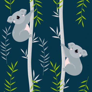 Vector background with koalas on trees. Cartoon koalas. A cartoon character. clipart
