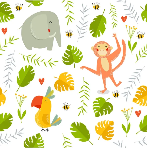 Fundo Tropical Vetorial Com Animais Africanos Animais Desenhos Animados Macaco — Vetor de Stock